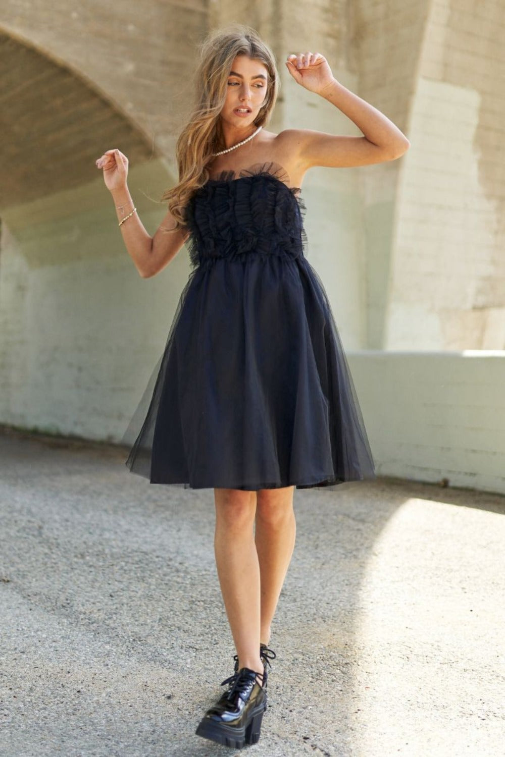 Mesh Ruffle Tube Top Swing Dress For Women – Ruffle Fluttering Dress, Tube Top Dress, Swing Dress, Summer Dress, Flirty Dress