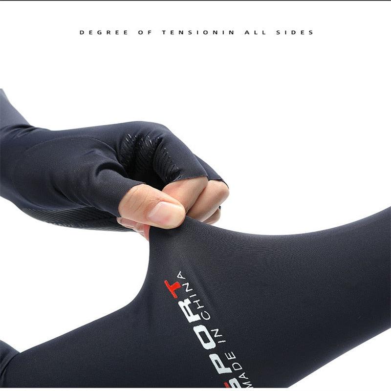 2pcs Sport 5-finger Arm Sleeves One Size Compression Long Arm Cover Cycling Running Fishing Climbing Arm Cover Outdoor Sport Sun UV Protection Ice Cool Sleeves Comfortable Men Long Arm Covers