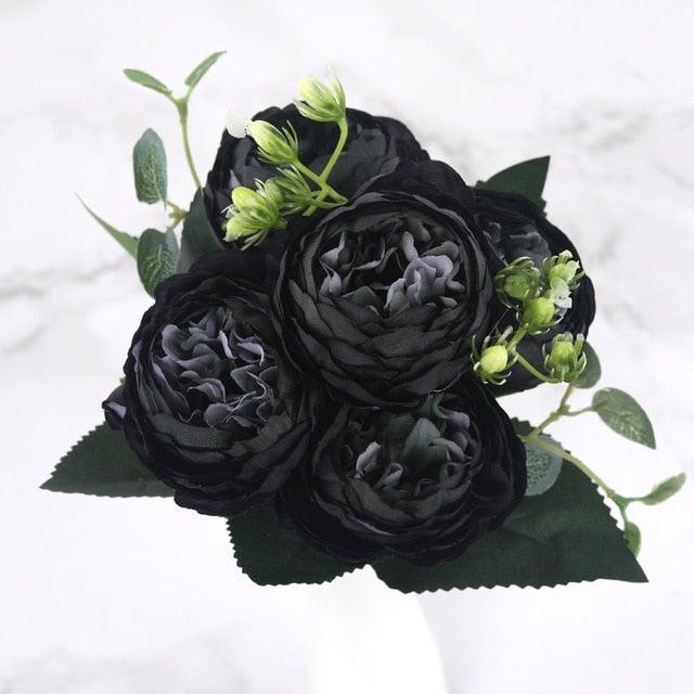 30cm Rose Pink Silk Peony Artificial Flowers Bouquet 5 Big Head and 4 Bud Bride Wedding Home Decoration Fake Flowers Vintage Artificial Peony Silk Flowers Bouquet Home Wedding Decoration