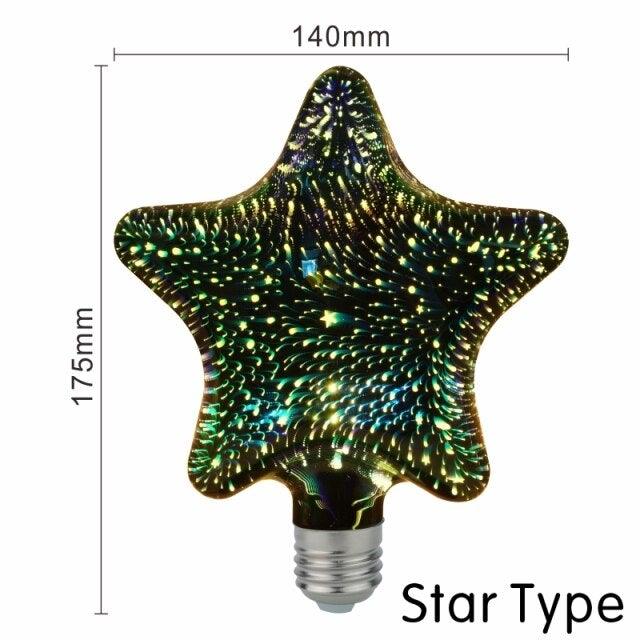 4pcs/lot 3D Led Bulb Star Firework Vintage Edison Night Light Holiday Decoration Lighting Stained Glass Light Bulb Star Shine Decoration Use For Holiday Christmas Decoration