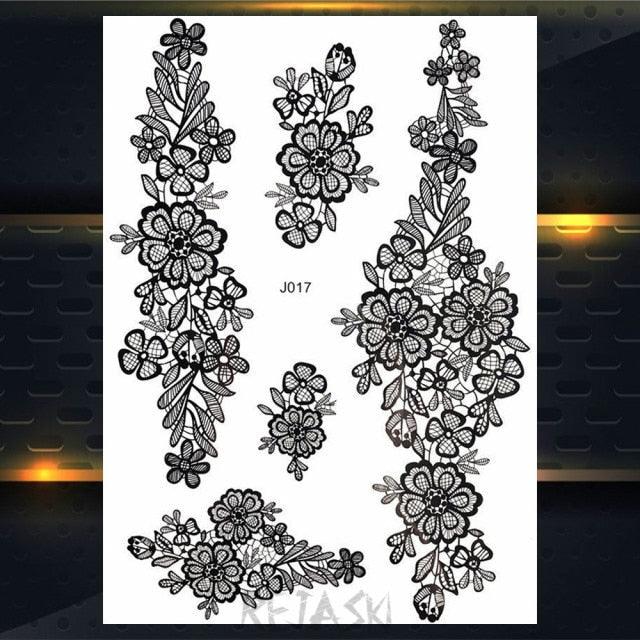 53 Sheets Black Lace Temporary Tattoos Sticker Butterfly Flower Fake Tatoo Sticker Sexy  Black Henna Temporary Tattoos For Women