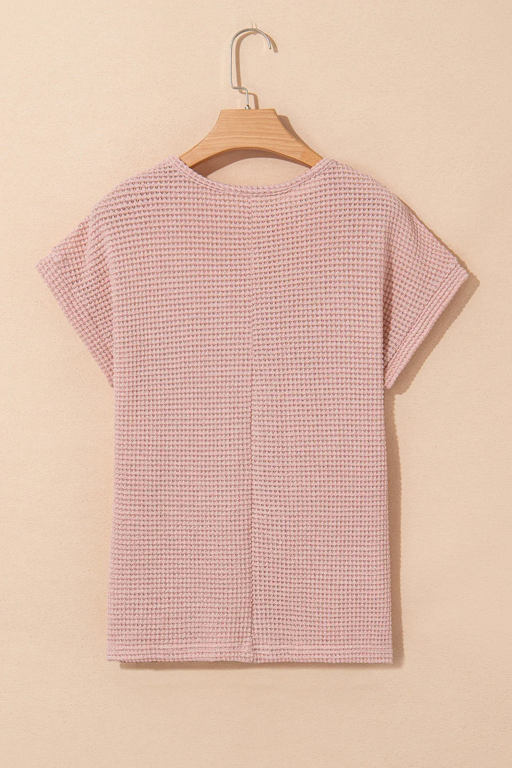 Mist Green Hollow Patchwork Waffle Knit Top