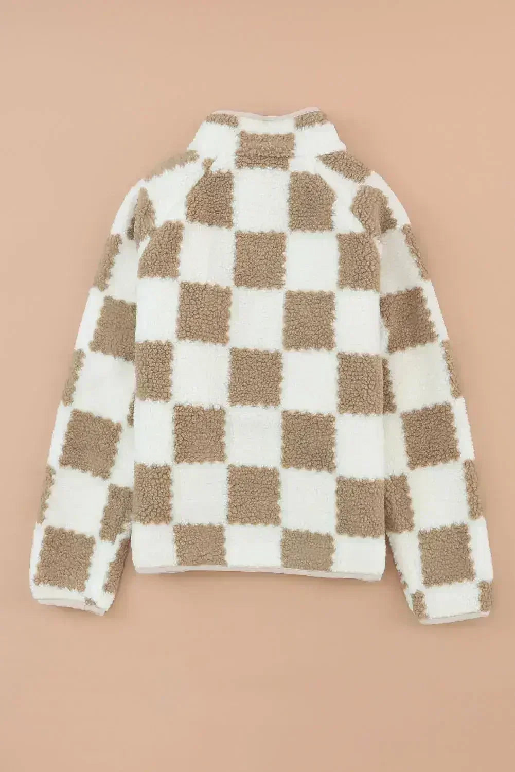Plaid Sherpa Jacket - Brown Check Snap Button - Cozy Fleece Lined