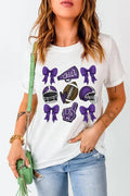 Game Day Rugby Tee: White Cheer Helmet & Bow Graphic T-Shirt