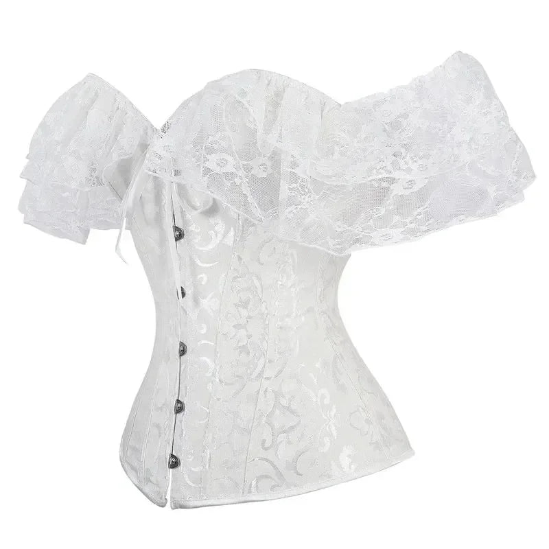 Fashion Princess Style Women Lingerie Bodyshaper Bridal Corset Bustier Tops For Women Short-Sleeve Lace Up Corselet Plus Size
