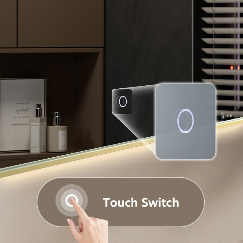 Apus Brushed Blonde LED Bathroom Mirror, Backlit, Aluminum Profile, Tri-Color Adjustable, Stepless Dimming, Anti-Fog
