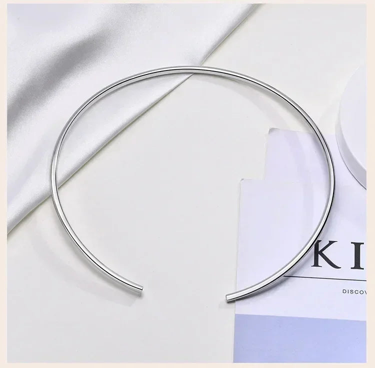 Choker Neck Cuff for Women, Open Collar Choker Torques Necklace Adjustable ,Simple Stainless Steel Jewelry