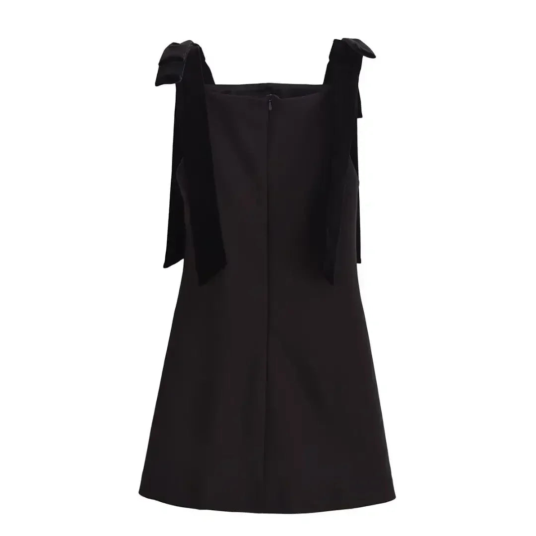 TFMLN Autumn New Women Dress 2024 Slim Chic Sleeveless Dress Bow Casual  Mini Frock Female Fashion Elegant Short Party Dress