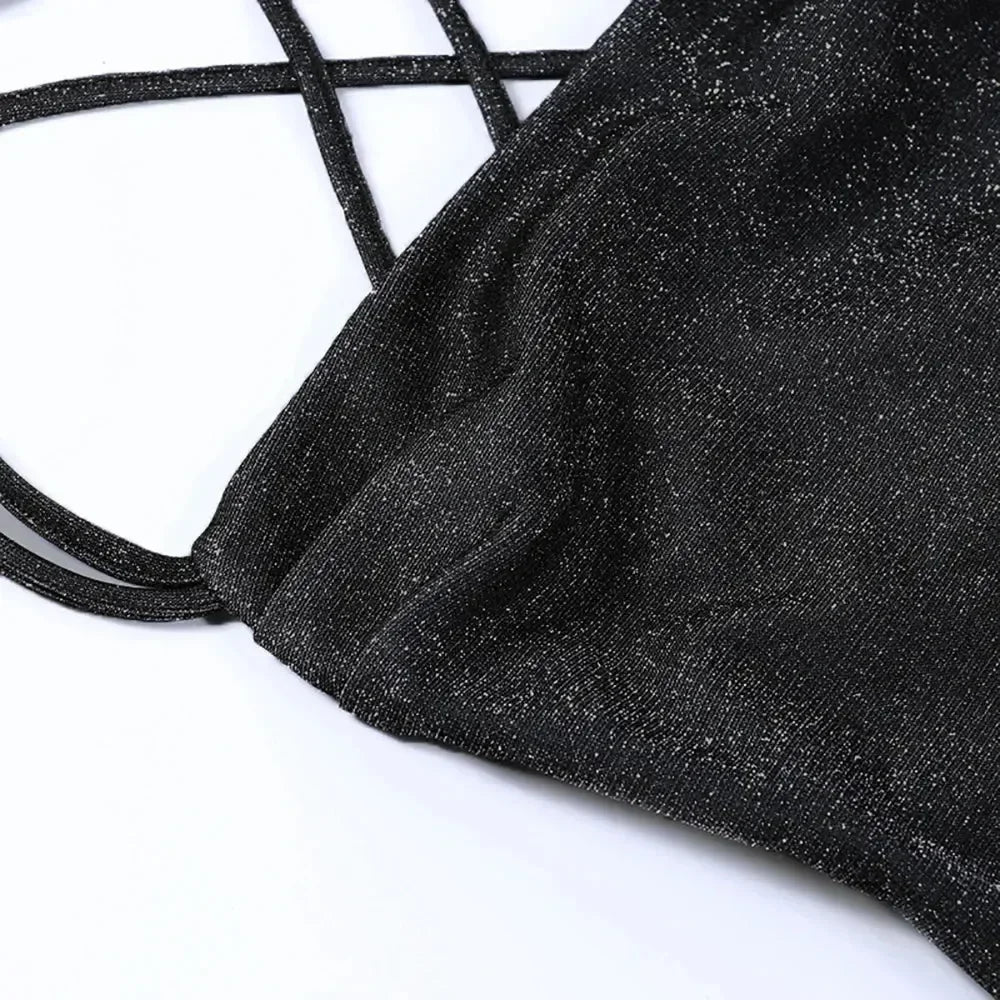 Sexy 90s Cowl-Neck Rave Dress - Glitter Y2K Clubwear | Femstylo
