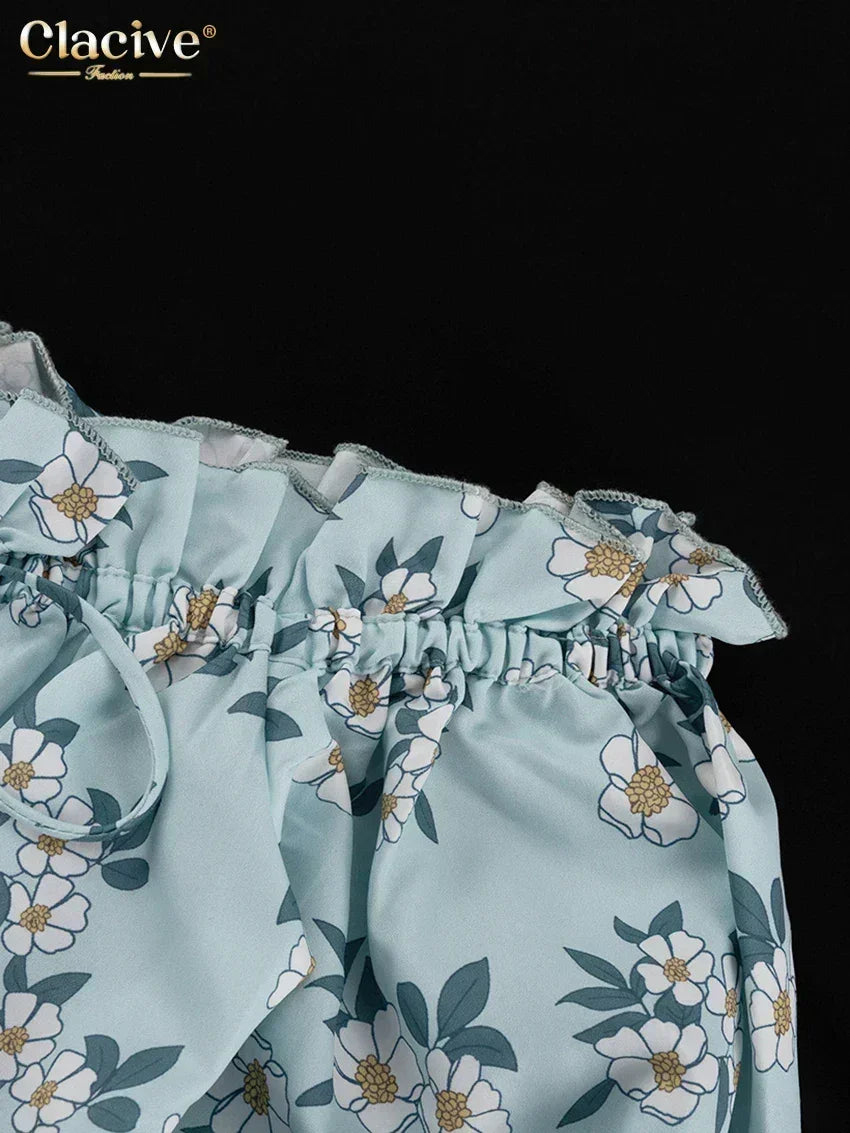 Clacive Summer Slim Print Women's Dress Fashion Slash Neck Short Sleeve Mini Dresses Elegant High Waist Patchwork Female Dress