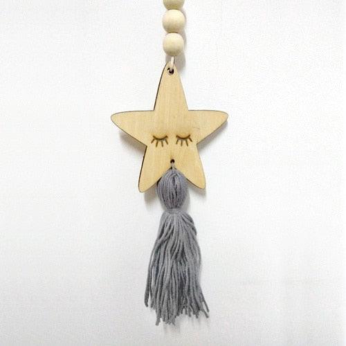 Adorable Sleepy Eye Eyelash Kids Room Decoration Crafts Wood  Wall Hanging Stars Decorative Beads Tassel Photography Props Gift For Kids Bedroom Decor Makeup Sticker For Girls Room Wall Art