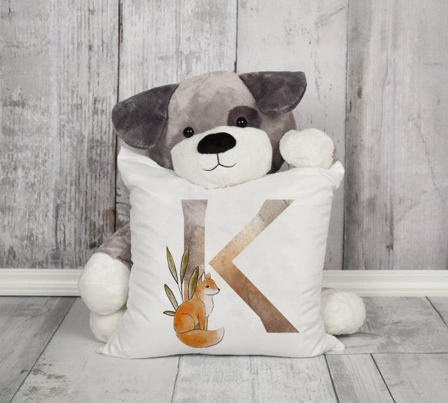 Animal Printed Pillow Cover Cartoon Giraffe Fox Bunny White Seat Polyester Decorative Cushion Cover Sofa Kids Room Alphabet Pillow Cover With Cute Animals Pillow Cases Outdoor Indoor Square Cushion Covers For Home Sofa Couch 45x45cm