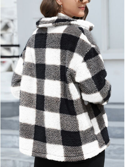 Beautiful Red Women Drop Shoulder Fuzzy Button-Up Jacket Soft And Comfortable Casual Fit Jacket