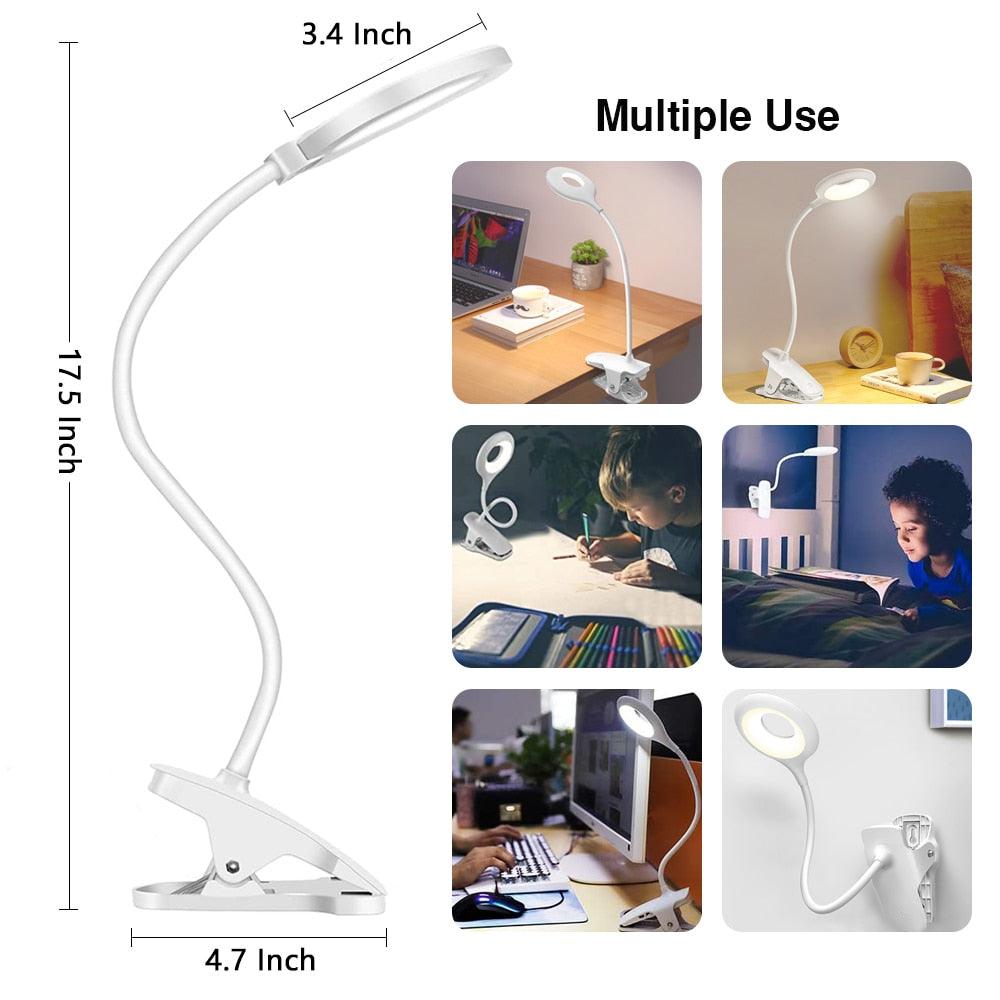 Desk Lamp Touch Clip Study Light Gooseneck Desktop USB Rechargeable Bedroom Lamp Bedside Bedside Desk Clip-on Table Lamp Decorative Table Lamp Cute Study Lamps for Bedroom Décor