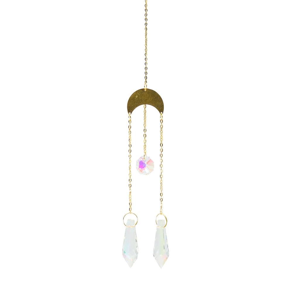 Metallic Hoop Moon Sun Wind Chimes K9 Crystal Prisms Hanging Sun-catcher Rainbow Chaser Window Curtains Pendant Home Decor Gifts For Wall Hanging Decor Room Home Photography Prop