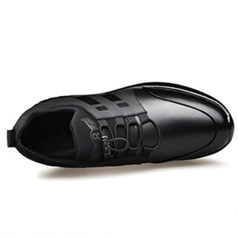 New Mens Casual Leather Lace Up Sneakers Solid Color Breathable Business Mens Fashion Leather Dress Sneakers Flexible Business Casual Non-Slip Shoes For Men