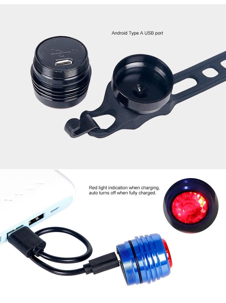 Bicycle Rear Light Bike Warning Lamp USB Charge Red White Light Color Safety Headlight Bike Tail Light Rechargeable Ultra Bright Bike Rear Light USB Rechargeable Bike LED Light