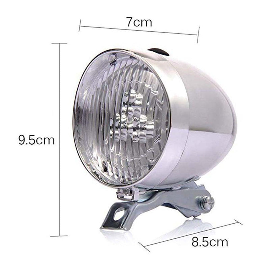 Retro Bicycle Retro Headlight Waterproof Perspective Strong Body Warning Safety Headlight Classical Cool Silver/Black Cycling Bicycle Headlight Retro Front Vintage Bike Light Night Riding Safety Head Lamp