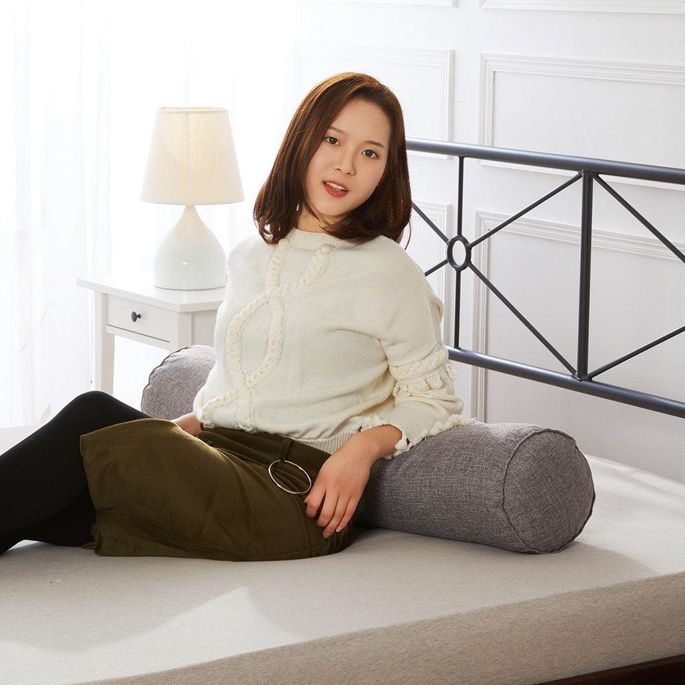 Solid Long Round Maternity Pillow Cotton linen Neck Headrest Body pillow Bed Chair Car Seat Backrest Sleeping Pillow Round Cervical Roll Cylinder Bolster Pillow with Removable Washable Cover, Ergonomically Designed  for Head Neck Spine