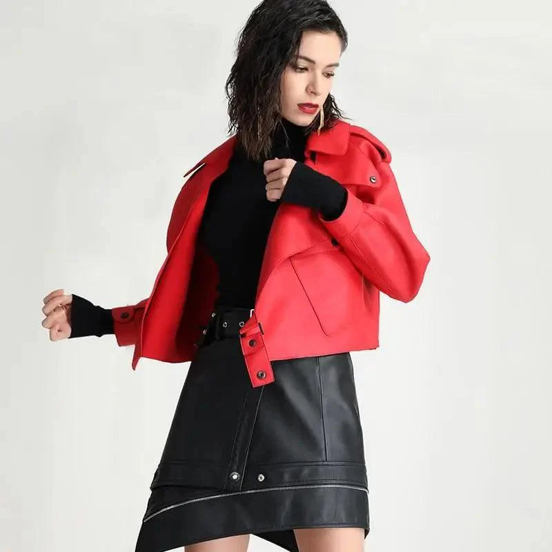 Unique Design Faux Leather Jacket Women Loose Soft Vintage Motorcycle Biker Coat Short Pu Leather Coat Female Punk Autumn Streetwear Outwear