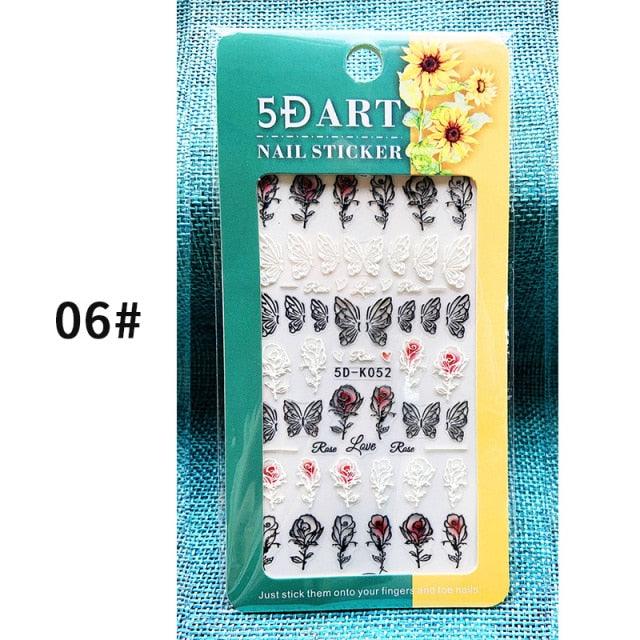 White Embossed Flower Lace 5D Sticker Decal Wedding Nail Art Designs Floral Flower Transfer Decal  Geometry  3D Wave Design Decoration for Women Girls Tape Nail Art Stickers Decal Decoration Geometry Transfer Decals Nail Art Decorations Decoration Decal